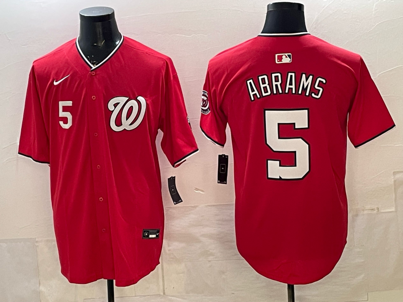 Men 2025 Washington Nationals #5 Abrams red Nike jersey2026004